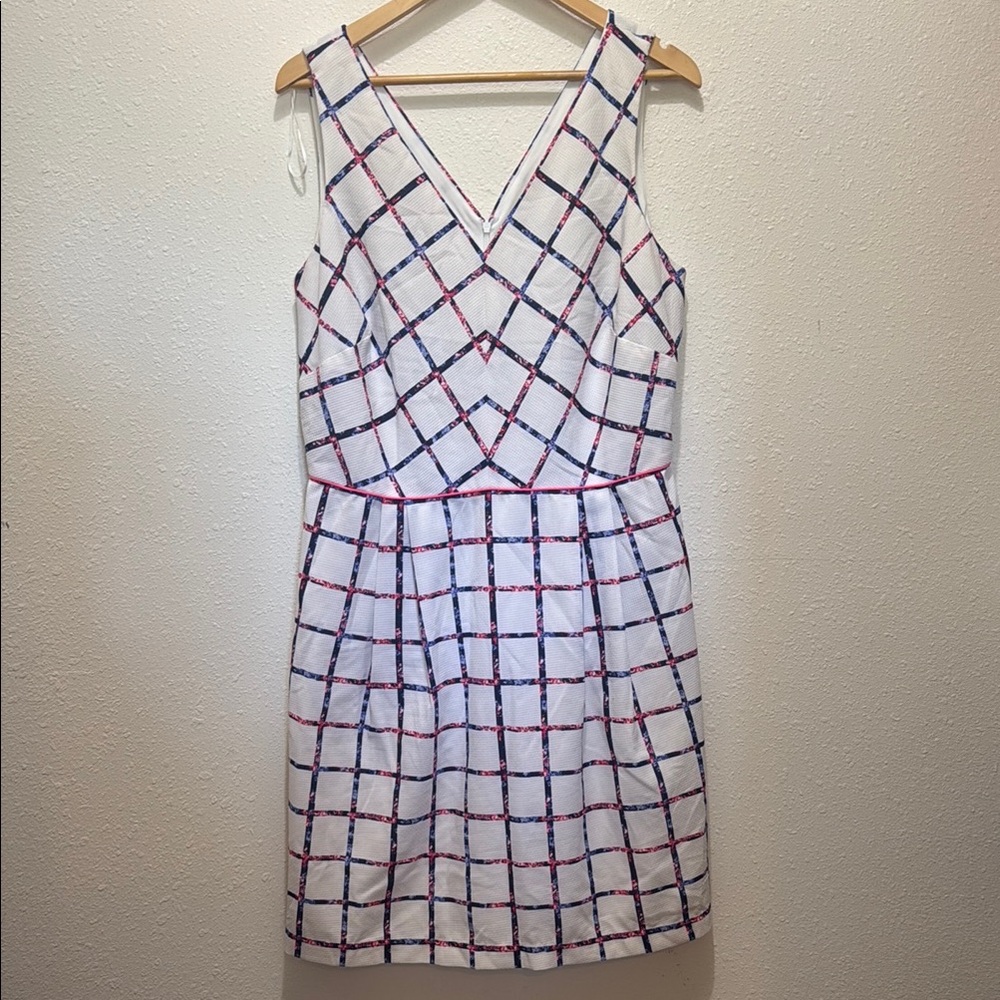 Liz Claiborne Elegant White Plaid Dress, Size 16